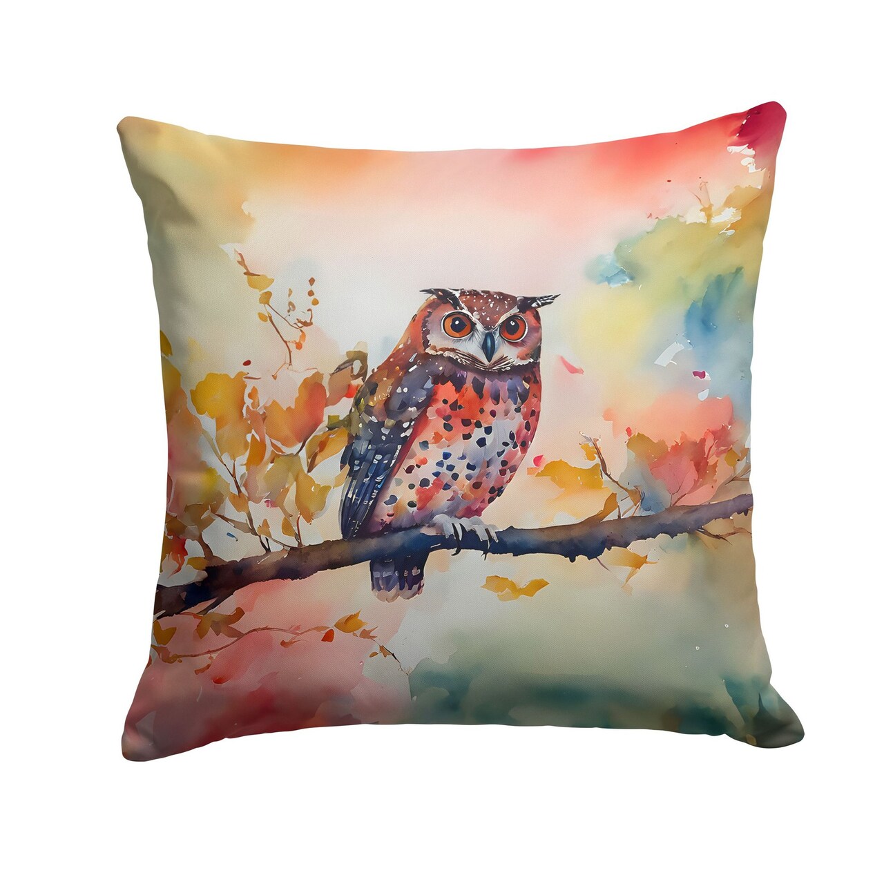 Edge Collections - 14" X 14" - Multicolor - Elf Owl Art Print Throw Pillow - 1 Piece